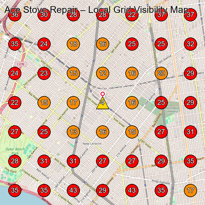 Ace Stove Repair GeoGrid visibility map for Appliance Store in Brooklyn